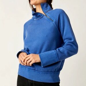 Free People Royal Blue High-Collar Sweatshirt